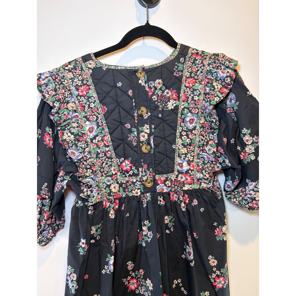 Hunter Bell New York Floral Quilted Ruffle Mini Dress Black Cotton XS - Picture 8 of 10